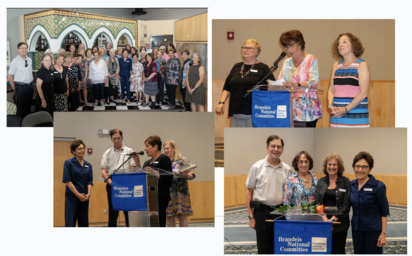 A collage of people holding boxes and posing for the camera.