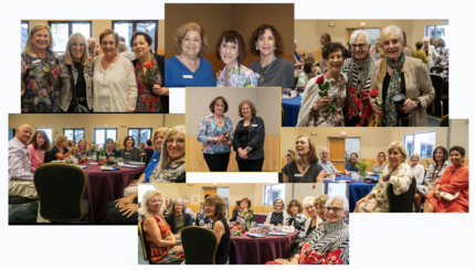 A collage of women posing for pictures at an event.