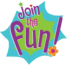 A green background with the words " join the fun !" in purple letters.