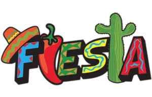 A colorful word that says fiesta in the middle of the letter.