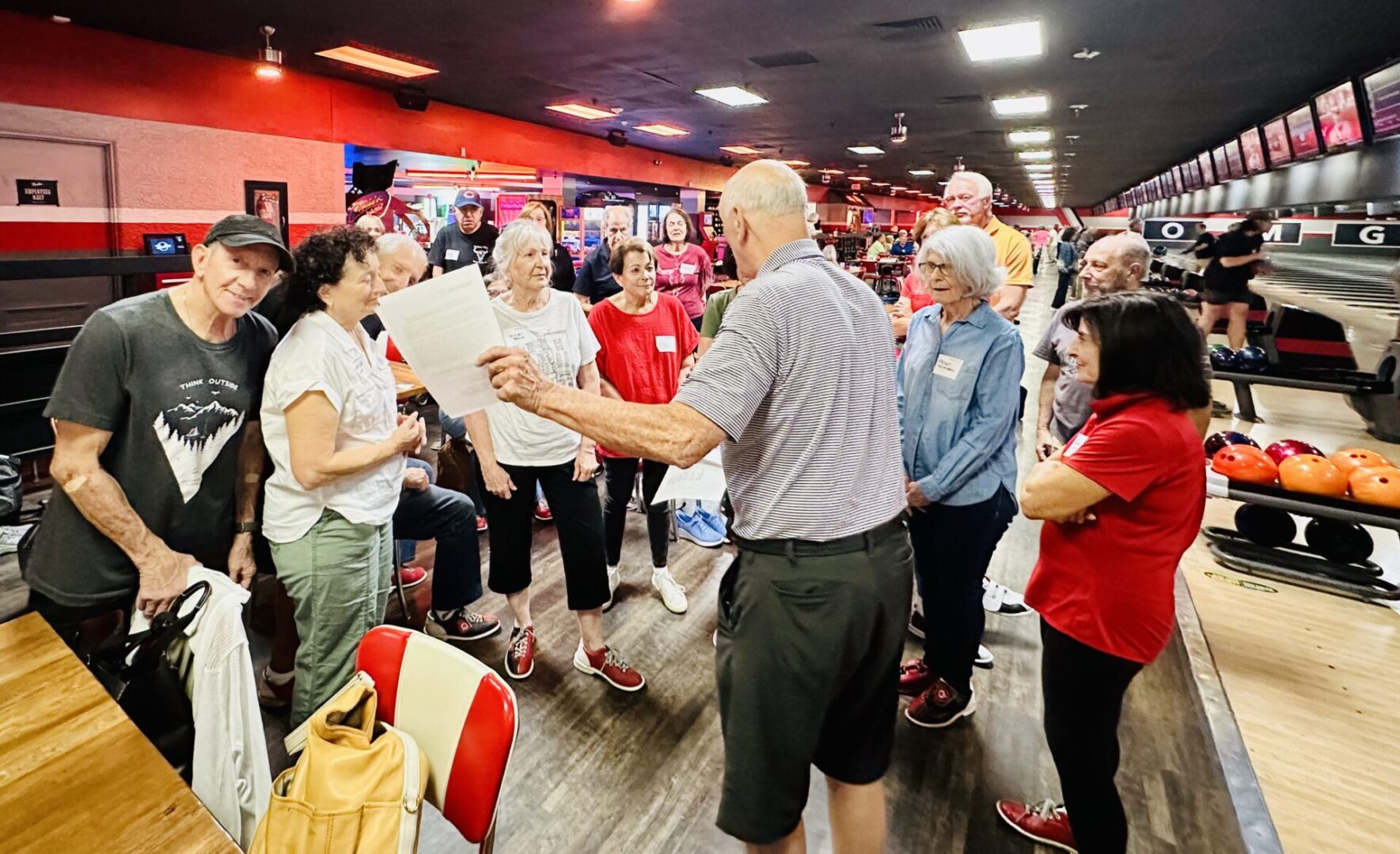 Brandeis Bowling group reviews the rules
Photo: Gale Gradus